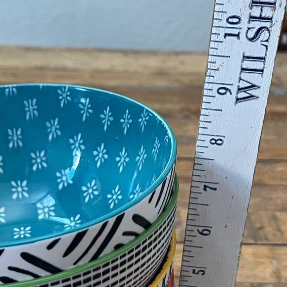 Over and Back Bowls Double Print Geometry Colorful Stoneware Set of 6 - Picture 12 of 13